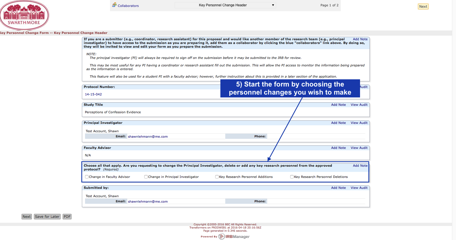 Changes to Research Personnel Institutional Review Board